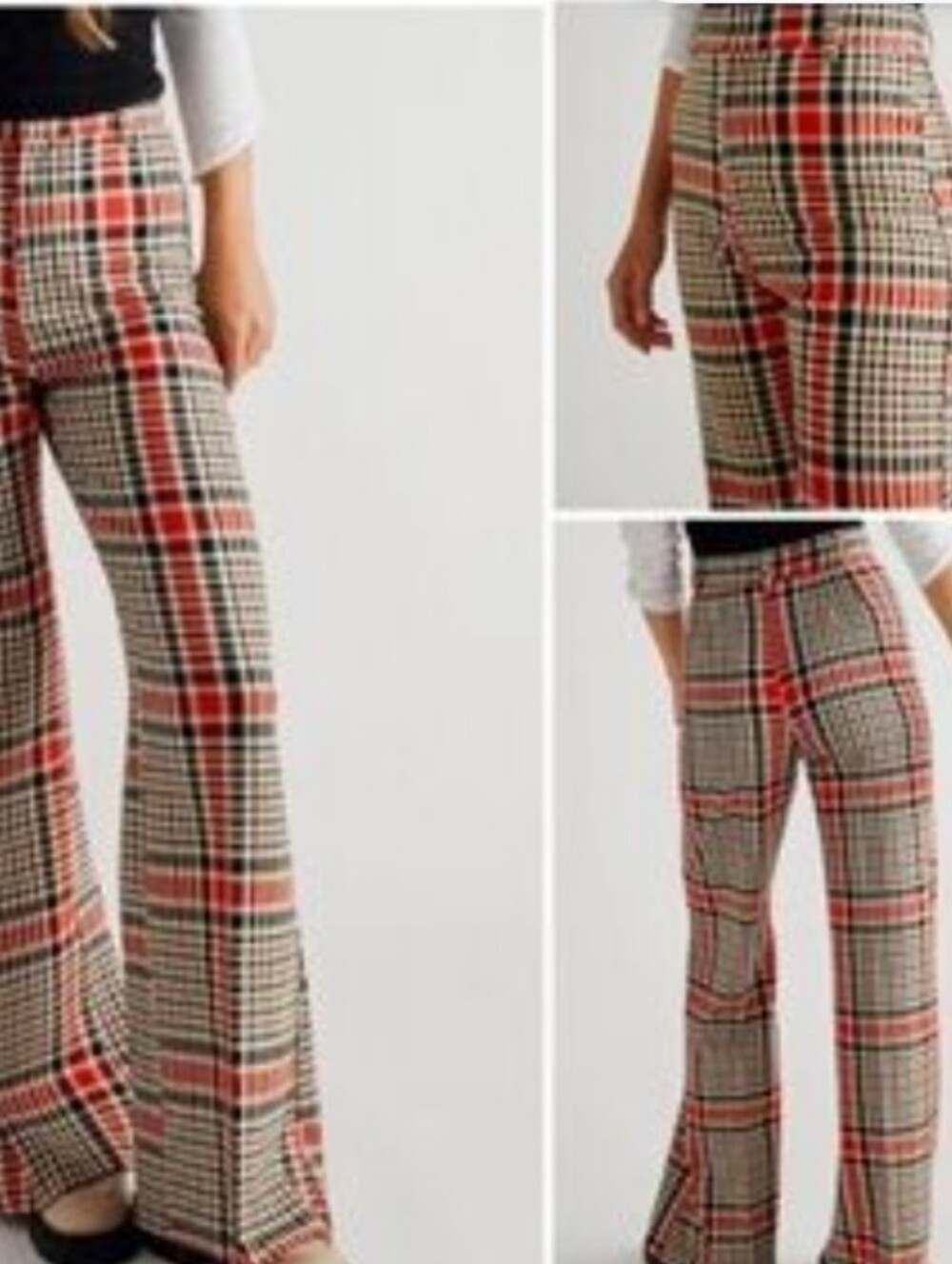Free People Plaid Wide-Leg Trousers in Red & Cream - Picture 2 of 13